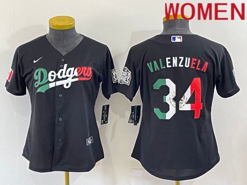 Women Los Angeles Dodgers #34 Valenzuela Black Nike 2022 MLB Jersey2->youth mlb jersey->Youth Jersey